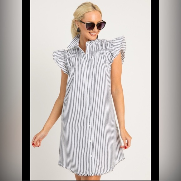 Melissa Nepton Sunset Royal Slub Stripe Cotton Linen Shirtdress Size SP - Picture 2 of 13